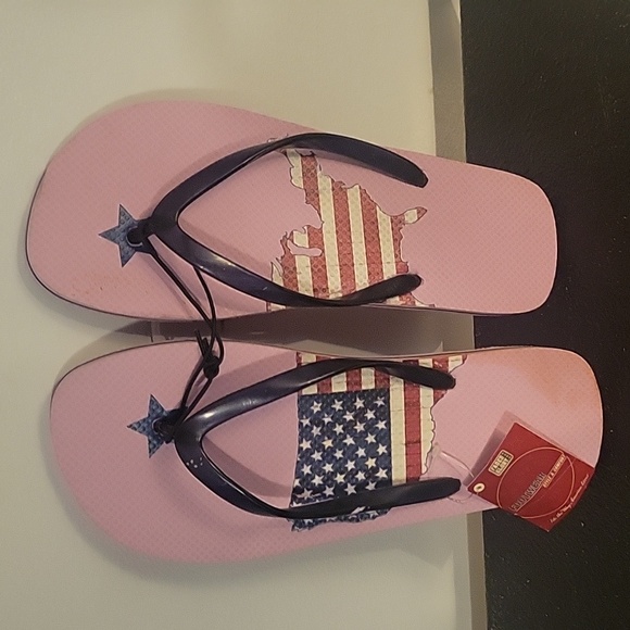 GAP Men's Cocoa Brown Size 10-11 & Faded Glory Pink American Flag Flip Flop 9-10 - Picture 5 of 9
